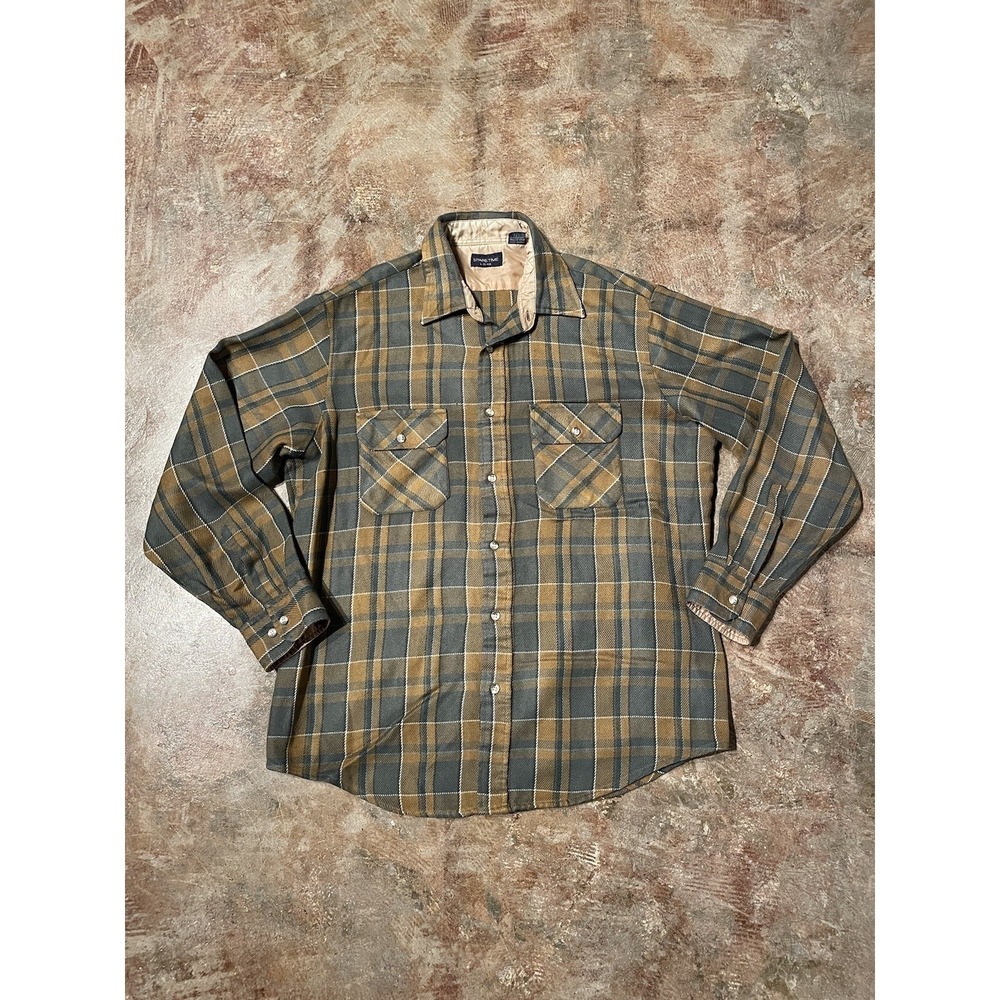 Vintage Sparetime Flannel Plaid Check Long Sleeve Shirt Warm Winter‎ Sz L *